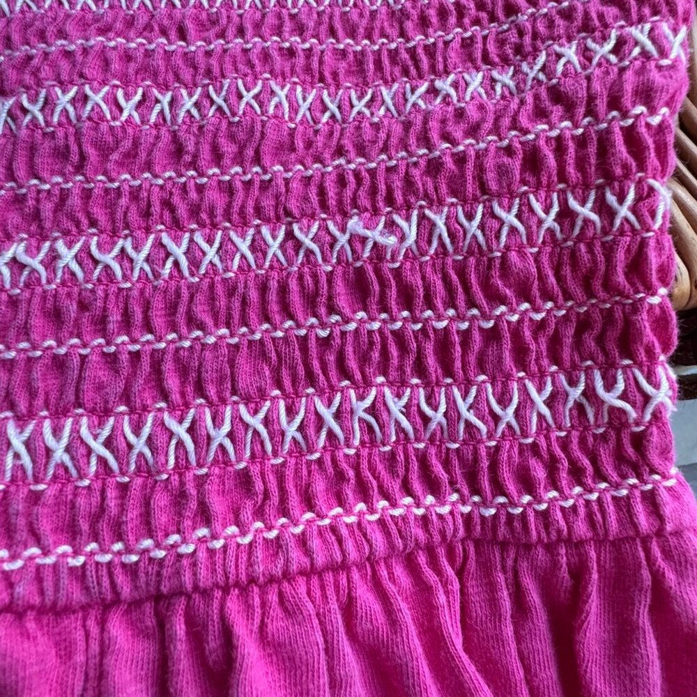 MINI BODEN Shirred Dress Girls 7-8 Pink Smocked Cotton Puff Sleeves - Picture 6 of 9